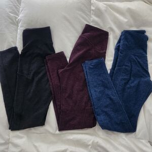 Lot Of 3 Kirkland Signature Brushed Legging Sz Small Black Burgandy Blue Bundle